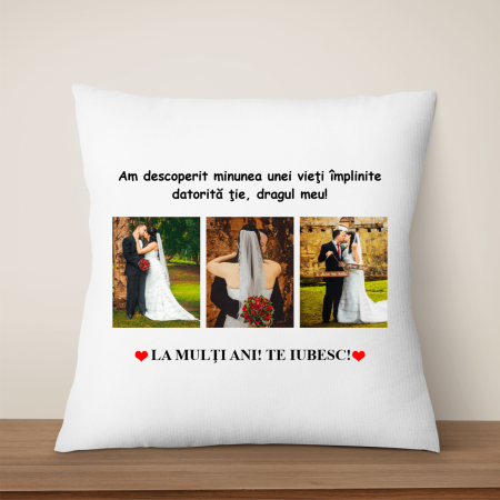 Textile personalizate - Pernă personalizată cu 3 poze şi text
