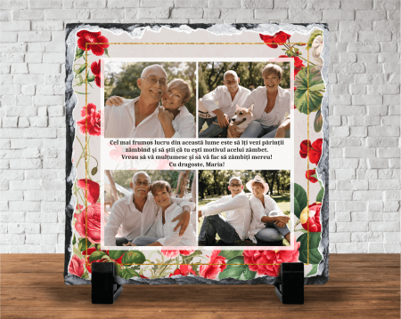 Plăci de ardezie - Placă de ardezie personalizată cu 4 poze și mesaj - Pentru părinți