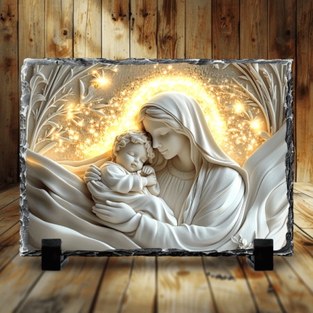 Cadouri creștine - Placă de ardezie - Fecioara Maria și Pruncul Iisus