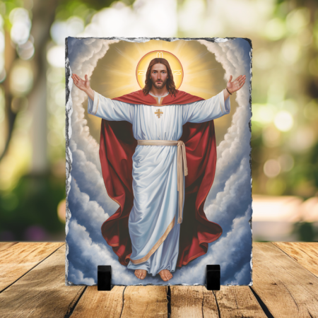 Cadouri creștine - Placă de ardezie - Iisus înviat cu brațele deschise