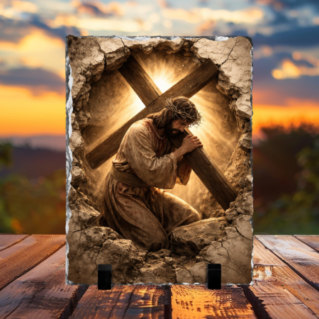 Cadouri creștine - Placă de ardezie - Iisus purtând Crucea