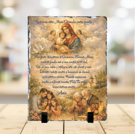 Plăci ardezie - Placă de ardezie - Maica Domnului cu Pruncul și îngeri – binecuvântarea familiei