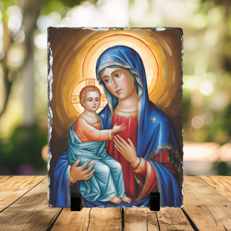 Cadouri creștine - Placă de ardezie - Maria cu Pruncul (stil clasic)