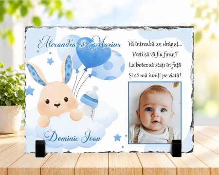 Alte cadouri personalizate - Placă de ardezie personalizată - Cerere nași - Model băiețel - M1