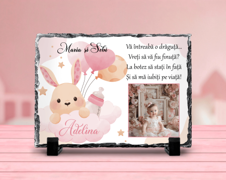 Plăci de ardezie - Placă de ardezie personalizată - Cerere nași - Model fetiță - M1