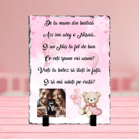 Plăci de ardezie - Placă de ardezie personalizată - Cerere nași - Model fetiță - M2