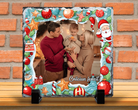 Decorațiuni Crăciun - Placă de ardezie personalizată - Crăciun - Poză și mesaj - M1