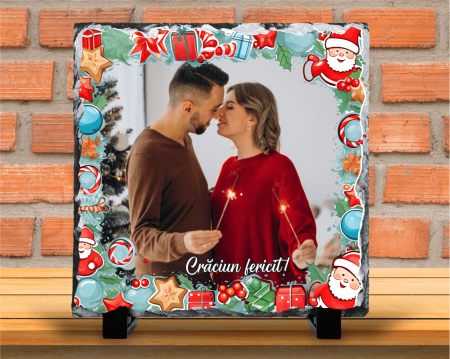 Decorațiuni Crăciun - Placă de ardezie personalizată - Crăciun - Poză și mesaj - M2