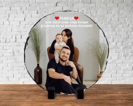 Plăci de ardezie personalizate - Placă de ardezie personalizată cu o poză și mesaj - Rotundă
