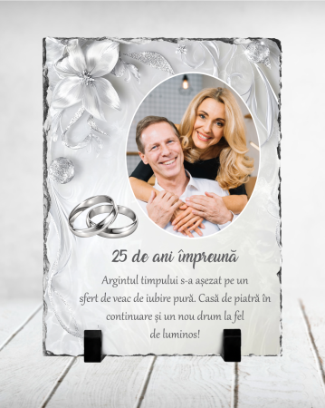 Cadouri pentru EA - Placă de ardezie personalizată cu poză și mesaj - Aniversare - Model 2