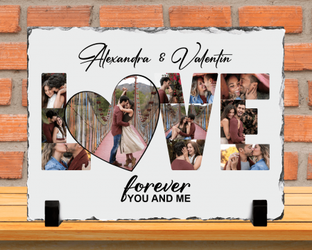 Plăci de ardezie personalizate - Placă de ardezie personalizată cu poze - Nume - LOVE - Dreptunghiulară