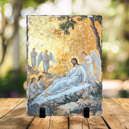 Cadouri creștine - Placă de ardezie personalizată - Îngerul la mormânt (Învierea)