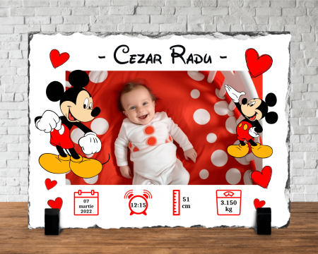 Plăci de ardezie - Placă de ardezie personalizată - Nou-Născut - Model băiețel - Mickey - Roșu