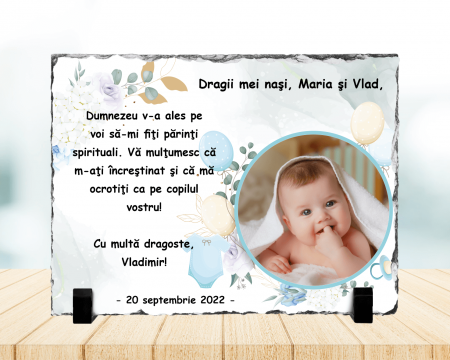 Plăci de ardezie - Placă de ardezie personalizată pentru nași - Model băiețel