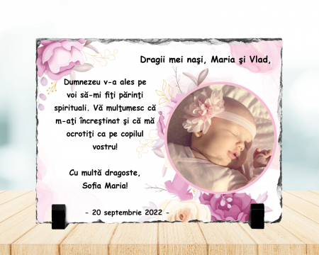 Plăci de ardezie - Placă de ardezie personalizată pentru nași - Model fetiță