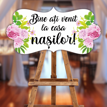 Plăcuțe bine ați venit - Plăcuță nuntă - Bine ați venit la casa nașilor - M1