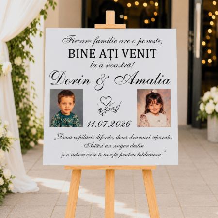 Nuntă - Plăcuță nuntă personalizată cu nume și poze - Bine ați venit