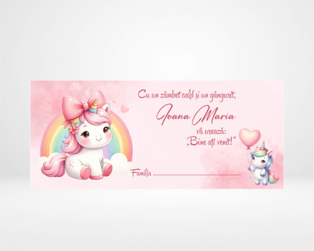 Plicuri de bani fetițe - Plic de bani pentru botez - Unicorn - Model 1