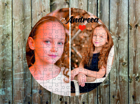 Jucarii - Puzzle rotund personalizat cu 2 poze si text