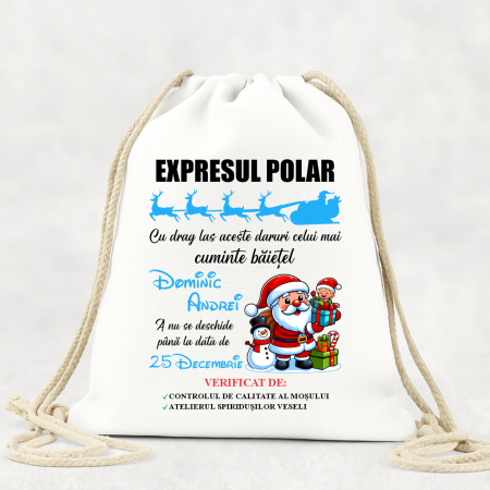 Crăciun - Săculeț textil pentru copii - Crăciun - Expresul polar - Model băiețel