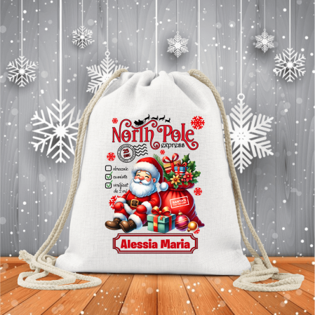 Cadouri de Sărbători - Săculeț textil pentru copii - Crăciun - North Pole express