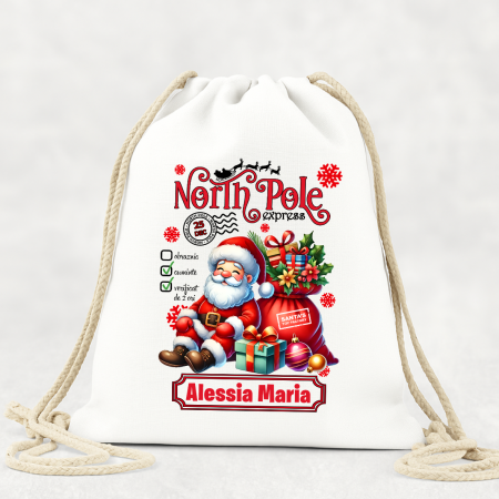 Săculeți textili personalizati pentru copii - Săculeț textil pentru copii - Crăciun - North Pole express