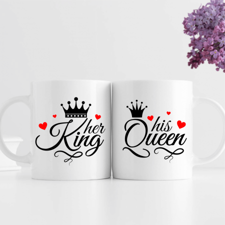 Cani - Set căni personalizate cuplu - Her king - His queen