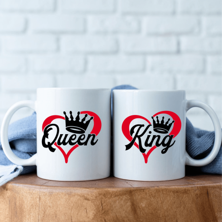 Cani - Set căni personalizate cuplu - King - Queen - Inimioară