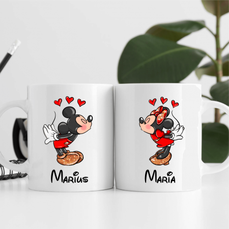 Cadouri de Sărbători - Set căni personalizate cuplu - Minnie & Mickey - Nume