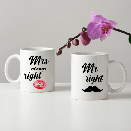 Cani - Set Căni Personalizate Cuplu - Mr Right și Mrs Always Right