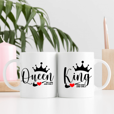 Cani - Set căni personalizate cuplu - Queen - King
