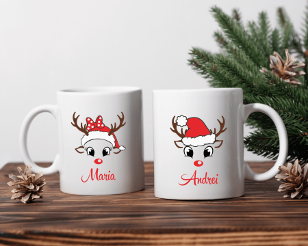 Căni personalizate pentru cuplu - Set căni personalizate pentru cuplu - Ren - M1