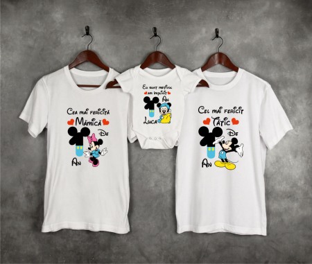 Seturi personalizate băieți - Tricouri personalizate Aniversare 1 an - Cel mai fericit tătic - Cea mai fericită mămică(model băiețel)