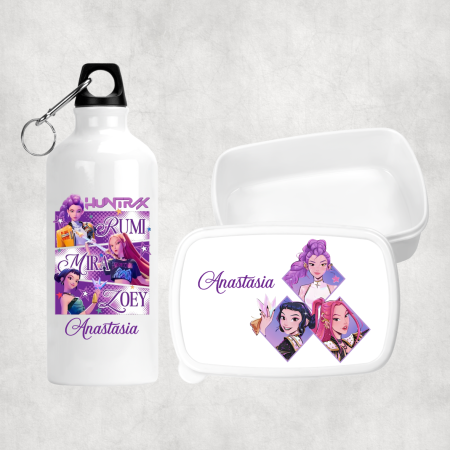 Seturi promoționale - Set lunch box și bidon personalizat cu nume - KPop Demon Hunters - Purple
