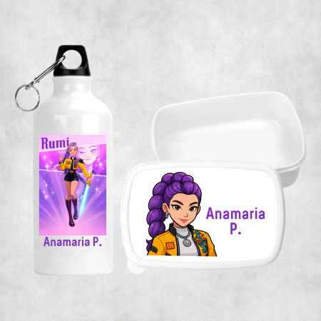 Seturi promoționale - Set lunch box și bidon personalizat cu nume - KPop Demon Hunters - Rumi