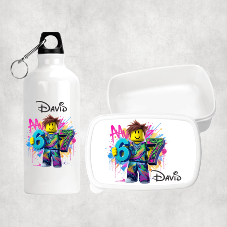 Seturi promoționale - Set lunch box și bidon personalizat cu nume - Six Seven - M1