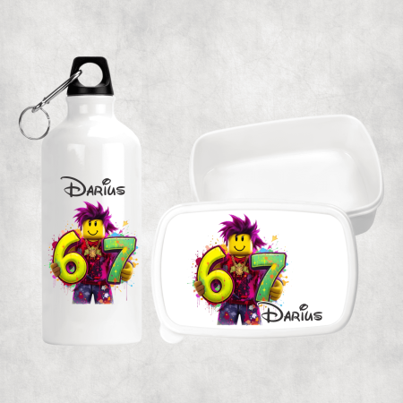 Seturi promoționale - Set lunch box și bidon personalizat cu nume - Six Seven - M2