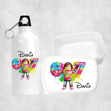 Seturi promoționale - Set lunch box și bidon personalizat cu nume - Six Seven - M5