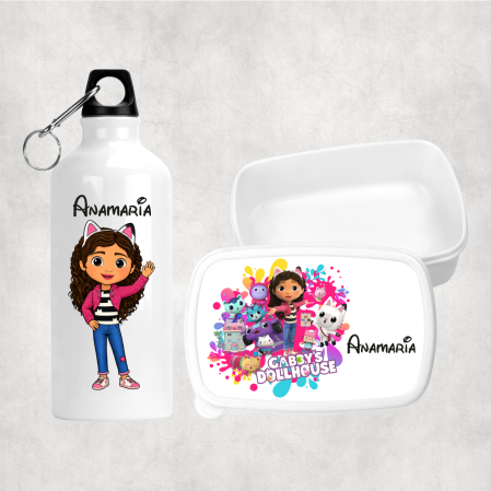 Seturi promoționale - Set lunchbox și bidon apă personalizat cu nume - Gabby's Dollhouse