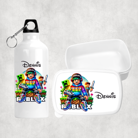 Seturi promoționale - Set lunchbox și bidon apă personalizat cu nume - Roblox