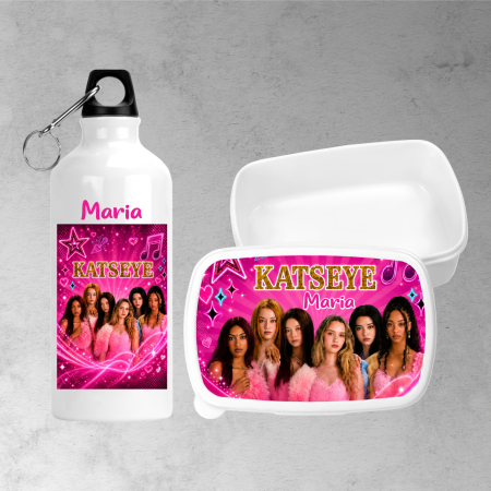 Seturi promoționale - Set lunchbox și bidon de apă personalizat cu nume - Katseye - Model 1 - Pink