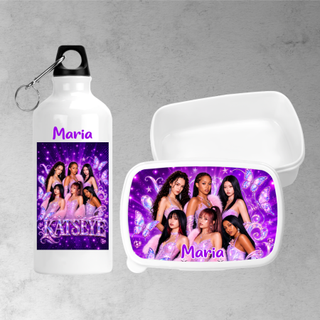 Seturi promoționale - Set lunchbox și bidon de apă personalizat cu nume - Katseye - Model 2 - Purple