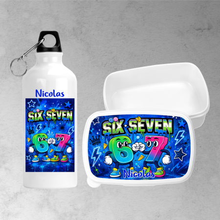 Seturi promoționale - Set lunchbox și bidon de apă personalizat cu nume - Six Seven - Model băiat
