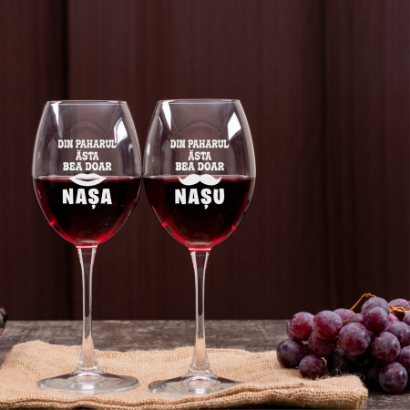 Pahare de vin - Set pahare de vin personalizate - Din paharul asta bea doar Nașu - Nașa