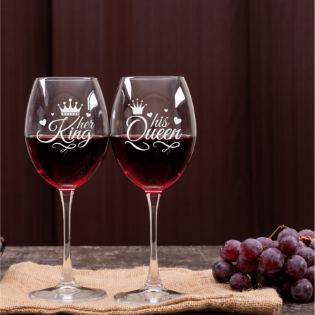 Pahare de vin - Set pahare de vin personalizate - Her king - His queen
