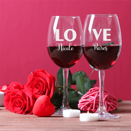 Pahare de vin - Set pahare de vin personalizate - LOVE - Nume