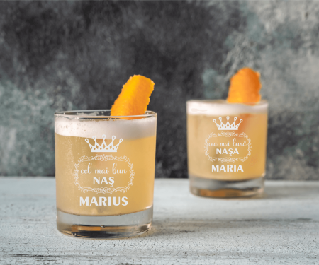 Pahare de whisky - Set pahare de whisky personalizate - Cel mai bun Naș - Cea mai bună Nașă - Nume