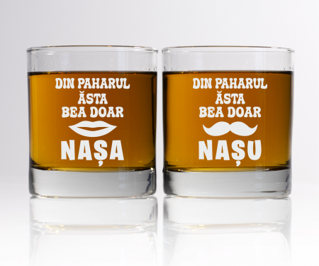 Pahare de whisky - Set pahare de whisky personalizate - Din paharul asta bea doar Nașu - Nașa