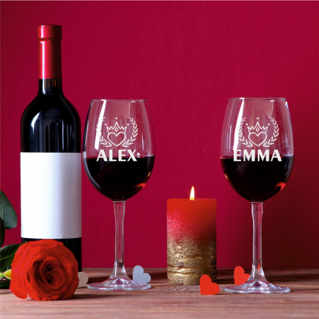 Cadouri de Sărbători - Set pahare de vin personalizate - King/Queen - Nume