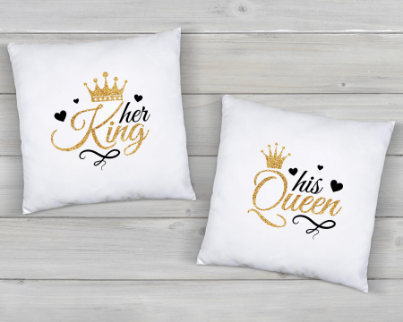 Perne personalizate - Set perne personalizate pentru cuplu - Her king - His queen - Gold
